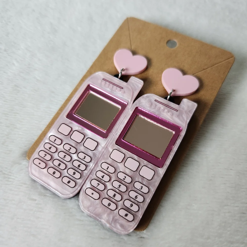 90s Pink Cell Phone Earrings - Picture 2 of 7